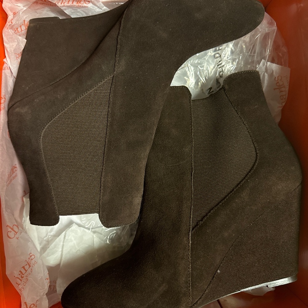 Charles by Charles David Dark Brown Suede Booties